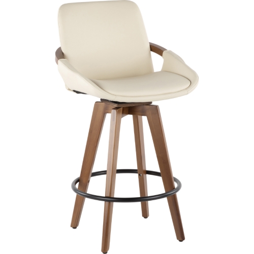 Cosmo 26" Counter Stool in Cream Leatherette & Walnut Finish